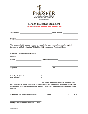 Landlord reference letter - Termite Protection Statement - Prosper Texas