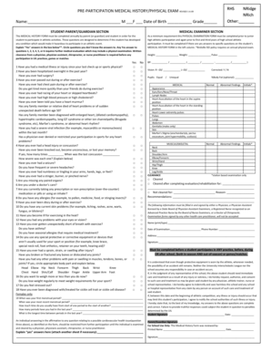 Pre-Participation Medical History Physical Exam Form