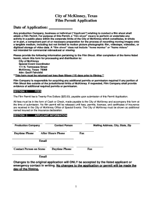 Goms bell schedule - City of McKinney Texas Film Permit Application Date of - mckinneytexas