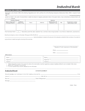 Bank Deposit Nomination Form DA1