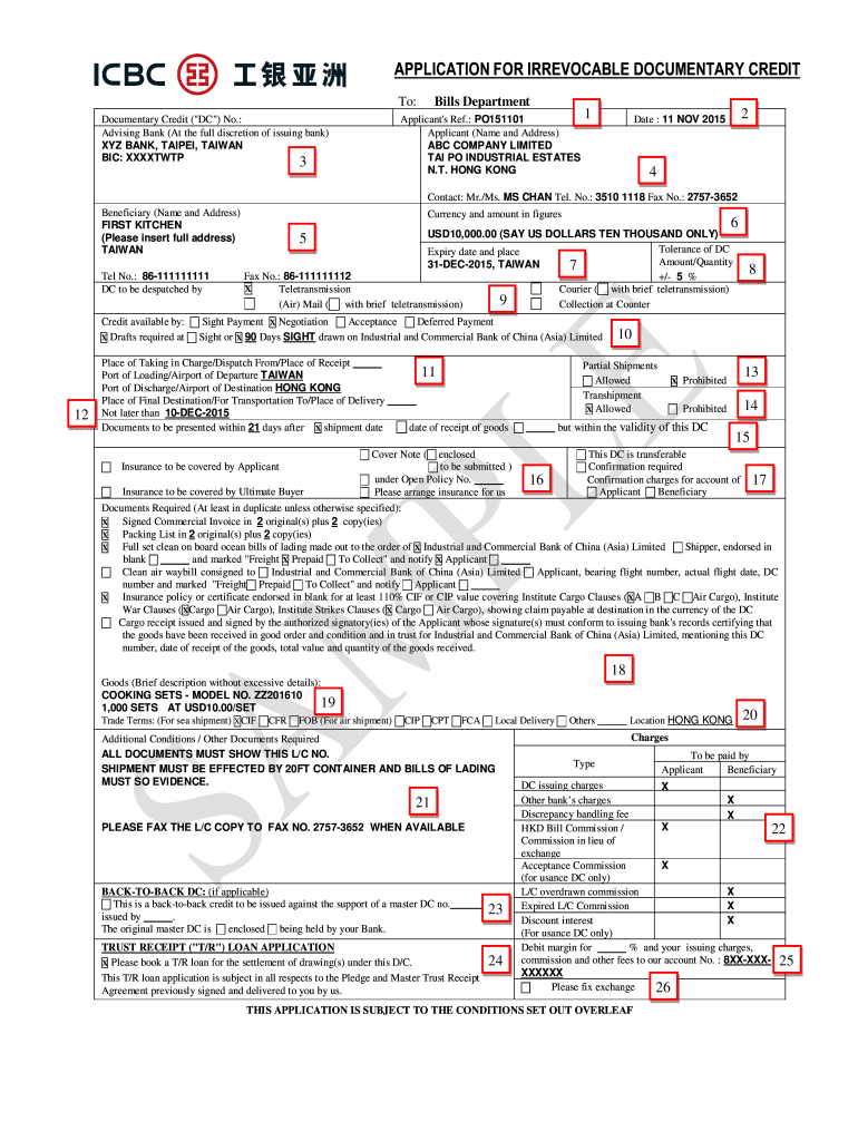 application for irrevocable documentary credit Preview on Page 1