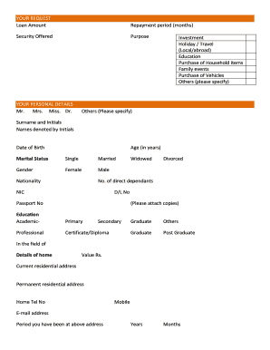 HNB Personal Loan Application Form