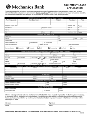 Equipment Lease Application