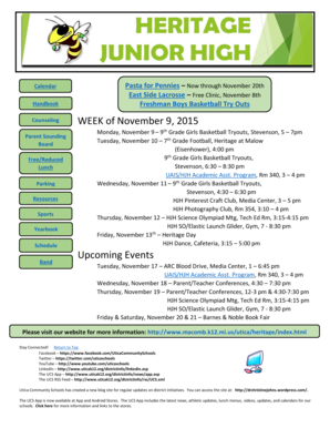 Calendar Handbook Counseling Parent Sounding Board Free/Reduced Lunch Parking Resources Sports Yearbook Schedule Band Pasta for Pennies Now through November 20th East Side Lacrosse Free Clinic, November 8th Freshman Boys Basketball Try Outs