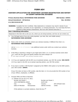 Form ADV Investment Adviser Registration