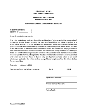 Entrance slip examples - 02 Physical Fitness Test - Assumption of Risks.docx