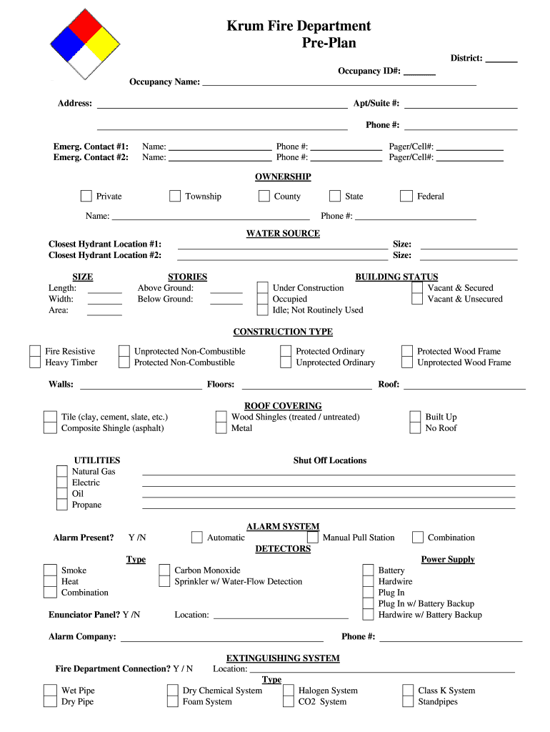 Fire Department Pre Plan Form Fill Online, Printable, Fillable, Blank