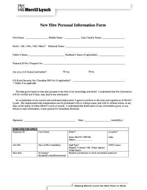 New Hire Personal Information Form