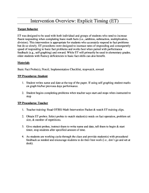 Explicit Timing Math Intervention Form