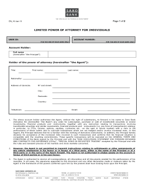 Limited Power of Attorney for Saxo Bank