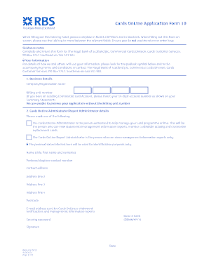 Royal Bank of Scotland Cards OnLine Application Form