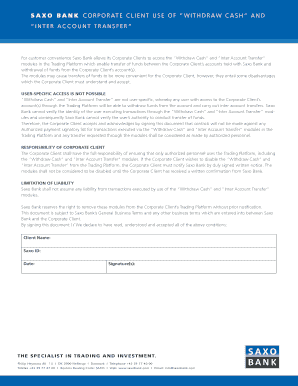 Saxo Bank Corporate Client Withdrawal and Transfer Agreement
