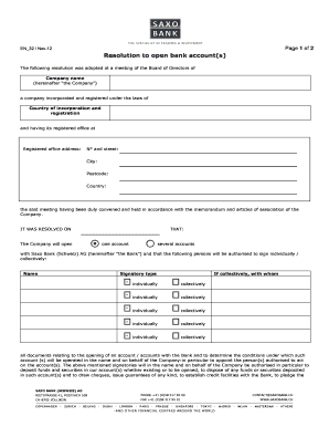 Resolution to Open Bank Account