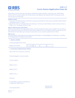 Cards OnLine Application Form