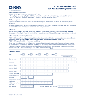 FTSE 100 Tracker Fund ISA Additional Payment Form