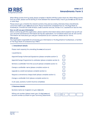 Royal Bank of Scotland Onecard Amendments Form