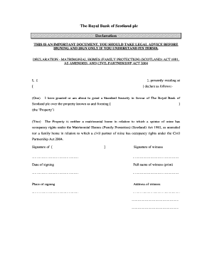 Declaration for Matrimonial Homes (Scotland)