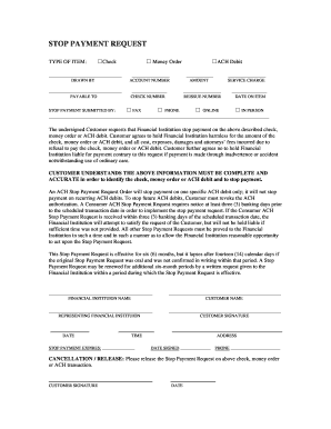 Stop Payment Request Form