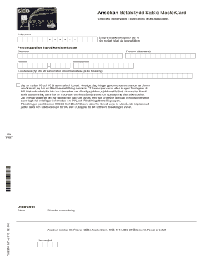 SEB MasterCard Payment Protection Insurance Application