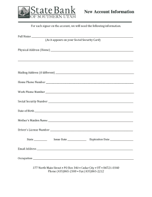 New Account Information Form