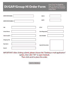 Disability Gap or Group HI Order Form