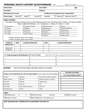 Personal Health History Questionnaire