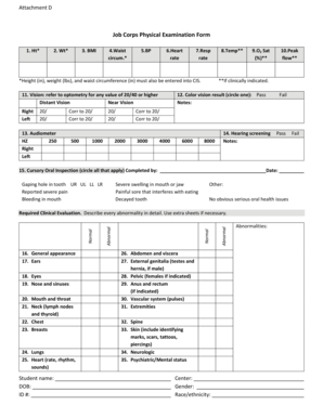 Job Corps Physical Examination Form