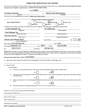 Form for Appearance of Counsel