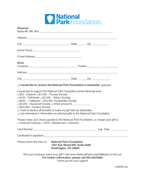 National Park Foundation Donation Form