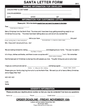 Santa Letter Form 2013