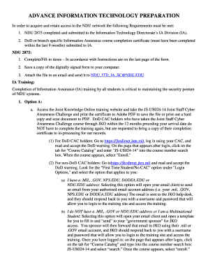 NDU 2875 Information Assurance Form