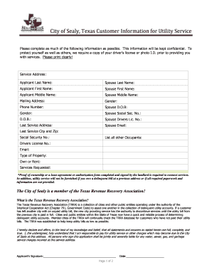 Resignation letter example - City of Sealy, Texas Customer Information for Utility Service Please complete as much of the following information as possible