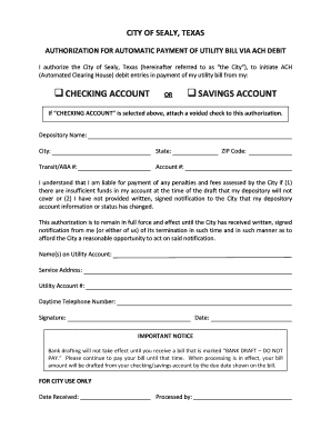 Authorization for Automatic Utility Bill Payment