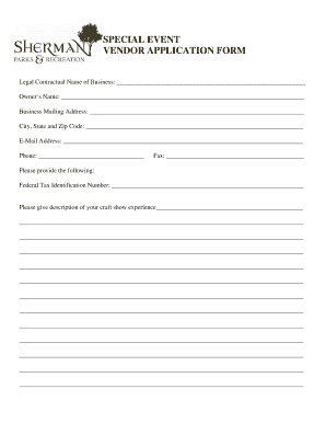 Permission slip template - VENDOR APPLICATION FORM SPECIAL EVENT