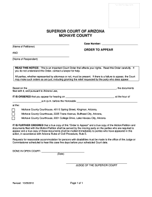 Arizona Order to Appear