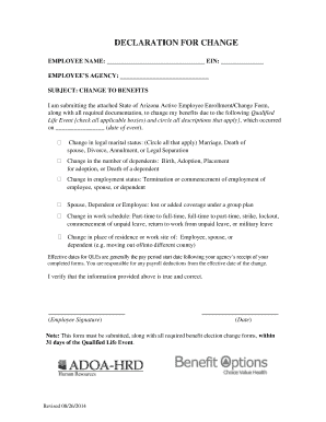 Arizona Employee Benefits Change Form
