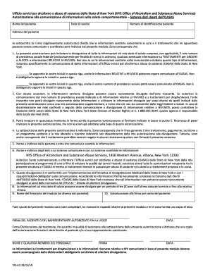 Autorizzazione alla comunicazione di informazioni sulla salute comportamentale – Sistema dati clienti dell’OASAS