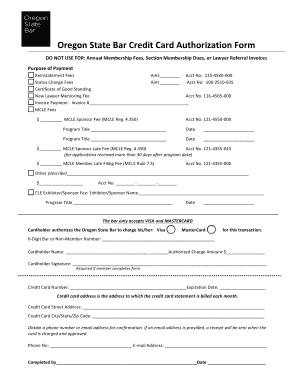Oregon State Bar Credit Card Authorization Form