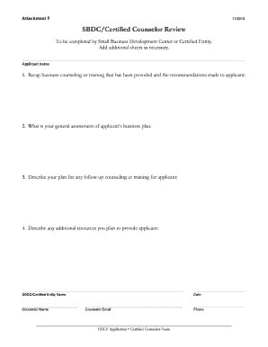 Small Business Development Counselor Review Form