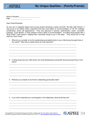 Student Recommendation Brag Sheet