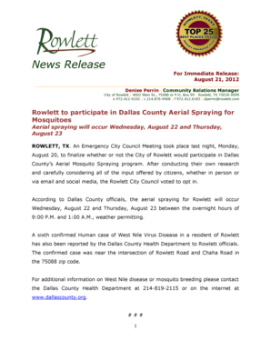 Fax format - News Release - Rowlett - ci rowlett tx