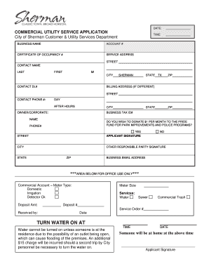 Contractor agreement sample - DATE COMMERCIAL UTILITY SERVICE APPLICATION City of