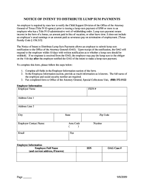 Texas Notice of Intent to Distribute Lump Sum Payments