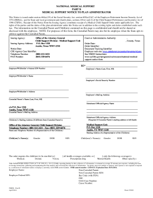 National Medical Support Notice to Plan Administrator