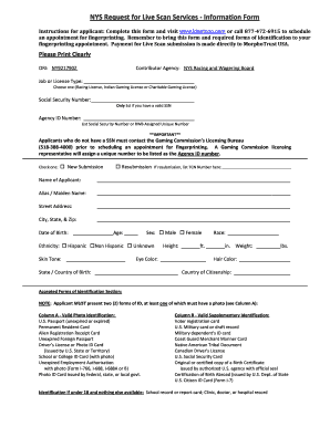 NYS Request for Live Scan Services Form