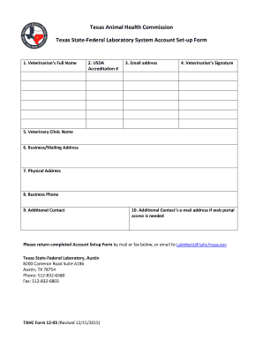 Texas State-Federal Laboratory System Account Set-up Form