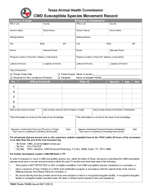 CWD Susceptible Species Movement Record