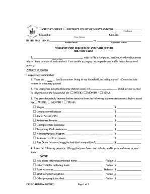 Maryland Request for Waiver of Prepaid Costs