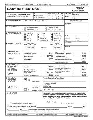Texas Lobby Activities Report Form LA