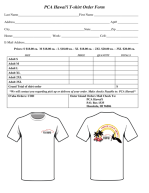 Fillable Online hi pca PCA Hawaii T-shirt Order Form - hi pca Fax Email ...